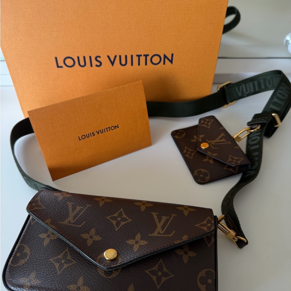 RARE Louis Vuitton Monogram Crossbody Bag with Green Strap